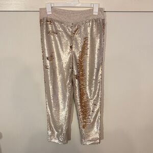 Anthro Hei Hei Gold Sequin Jogger Pants Cream Sparkle Sweatpants Party Holiday M